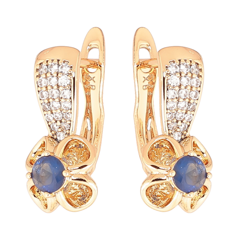 Серьги Xuping Позолота 18K английский замок Цветочки с синими кристаллами фото №2 Серьги Xuping Позолота 18K английский замок Цветочки с синими кристаллами фото №2