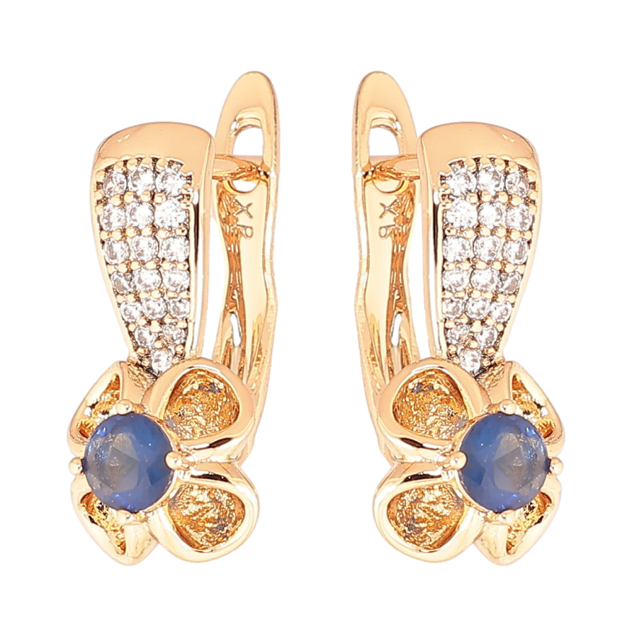 Сережки Xuping Позолота 18K англійський замок «Квіточки з синіми кристалами» фото №1