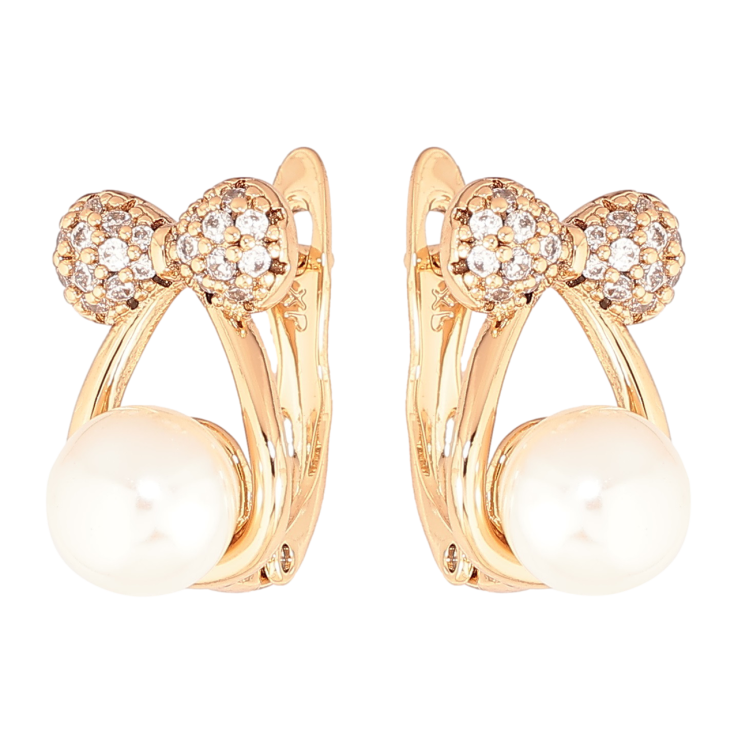 Сережки Xuping Позолота 18K англійський замок «Бантики з перлинами» фото №11