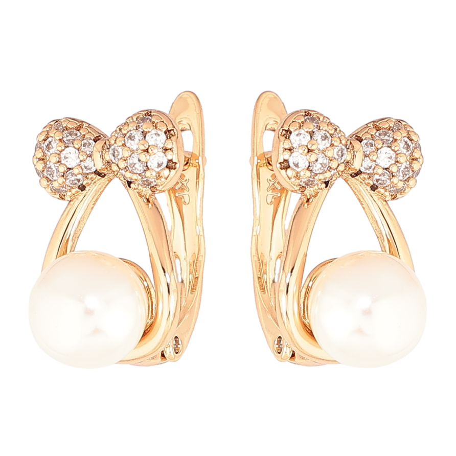 Сережки Xuping Позолота 18K англійський замок «Бантики з перлинами» фото №1