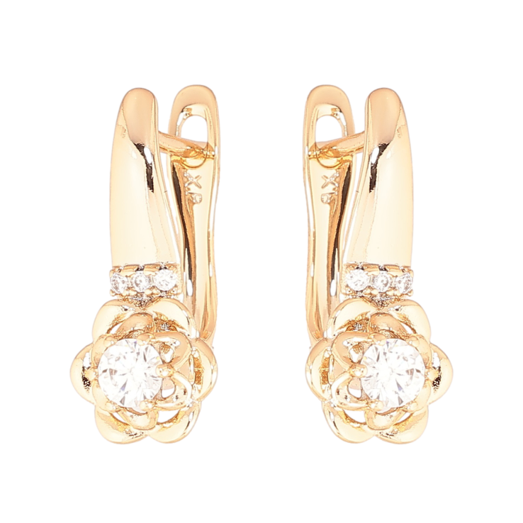 Сережки Xuping Позолота 18K англійський замок «Квіточки з кристалами» фото №7