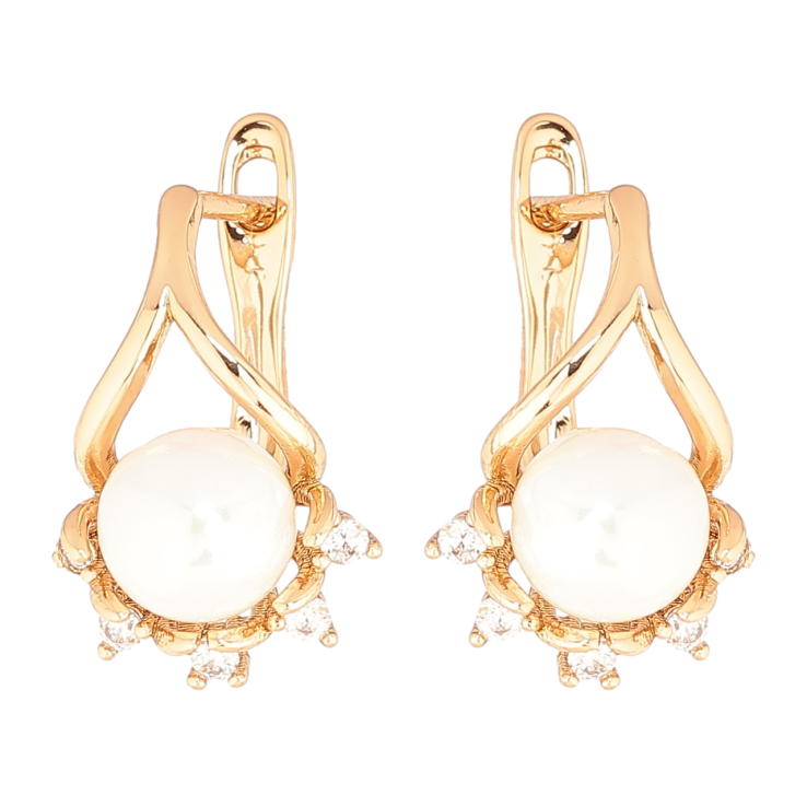 Серьги Xuping Позолота 18K английский замок Узор с жемчужинами и кристаллами фото №5