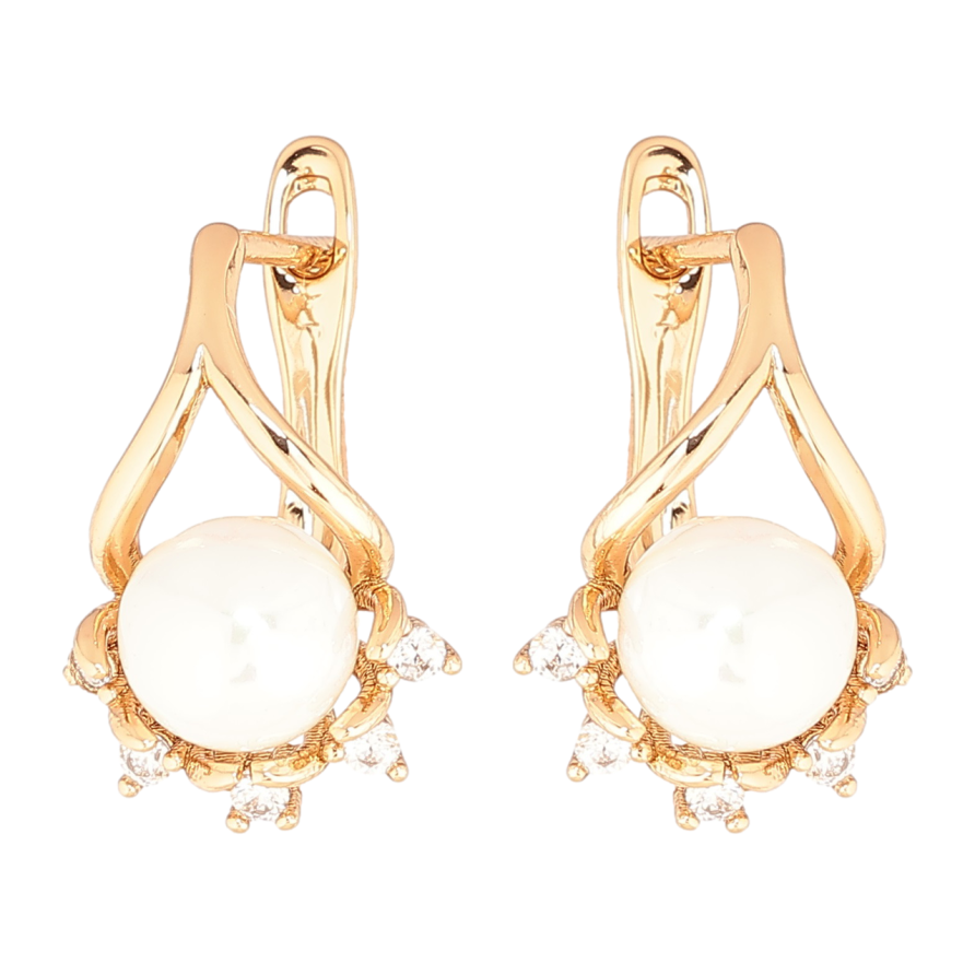 Сережки Xuping Позолота 18K англійський замок «Візерунок з перлинами та кристалами» фото №1