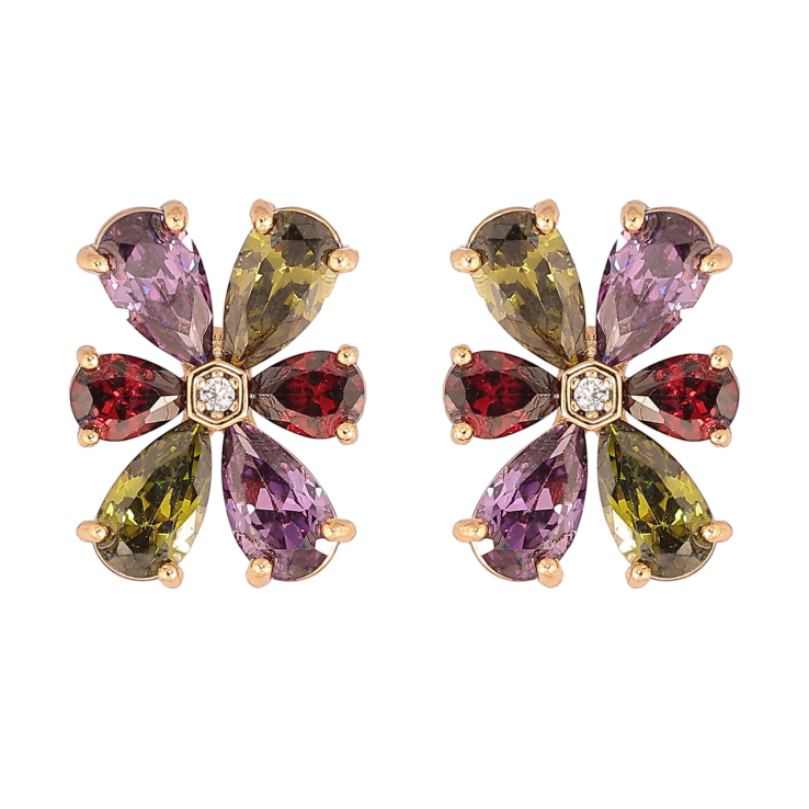 Серьги Xuping Позолота 18K пусеты Цветы из разноцветных кристаллов фото №16
