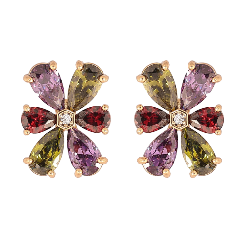 Серьги Xuping Позолота 18K пусеты Цветы из разноцветных кристаллов фото №1 Серьги Xuping Позолота 18K пусеты Цветы из разноцветных кристаллов фото №1
