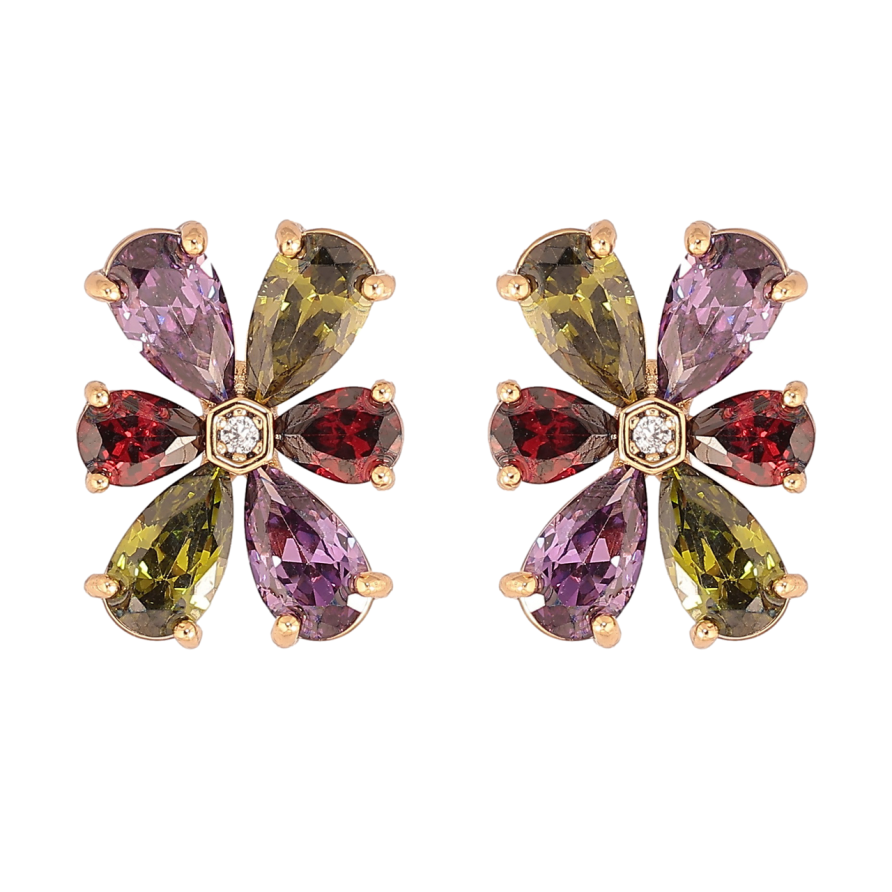 Серьги Xuping Позолота 18K пусеты Цветы из разноцветных кристаллов фото №1 Серьги Xuping Позолота 18K пусеты Цветы из разноцветных кристаллов фото №1