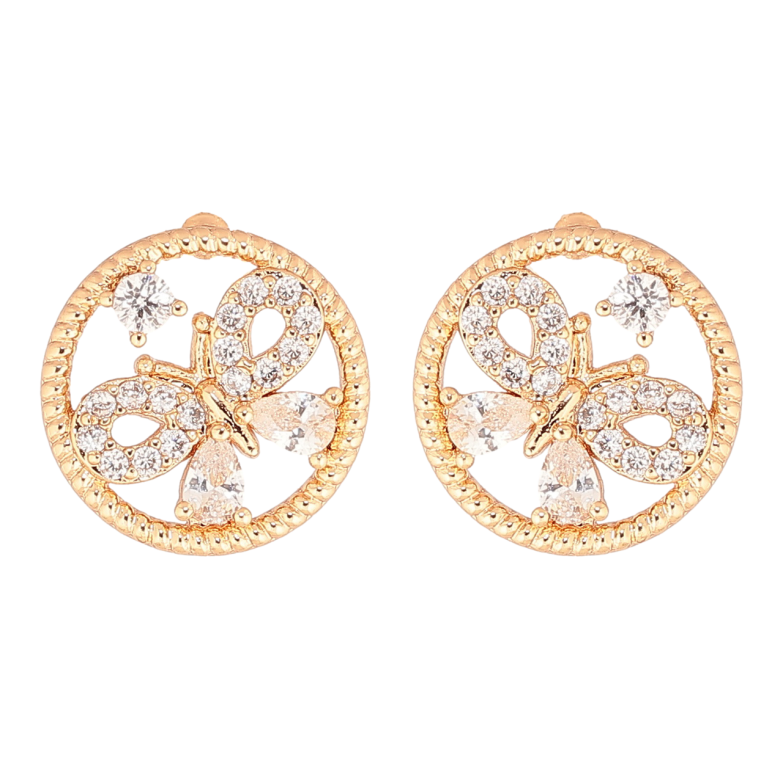 Сережки Xuping Позолота 18K пусети «Колечка з кришталевими метеликами» фото №1 Сережки Xuping Позолота 18K пусети «Колечка з кришталевими метеликами» фото №1