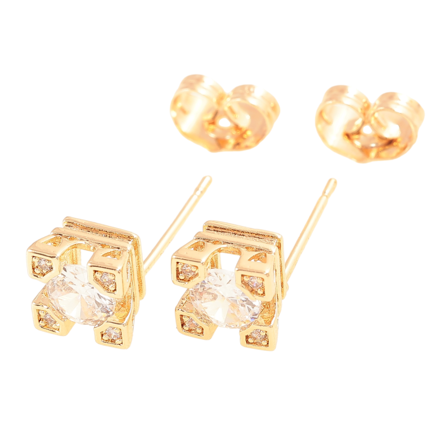 Сережки Xuping Позолота 18K пусети «Візерунок з кристалами» фото №1