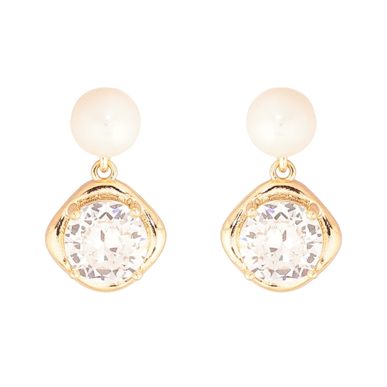 Сережки Xuping Позолота 18K пусети «Перлини з кришталевими підвісками» фото №1