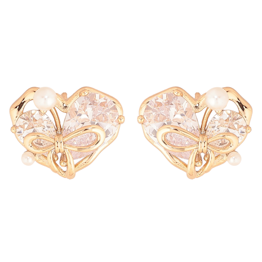 Сережки Xuping Позолота 18K пусети «Кришталеві сердечка» фото №1