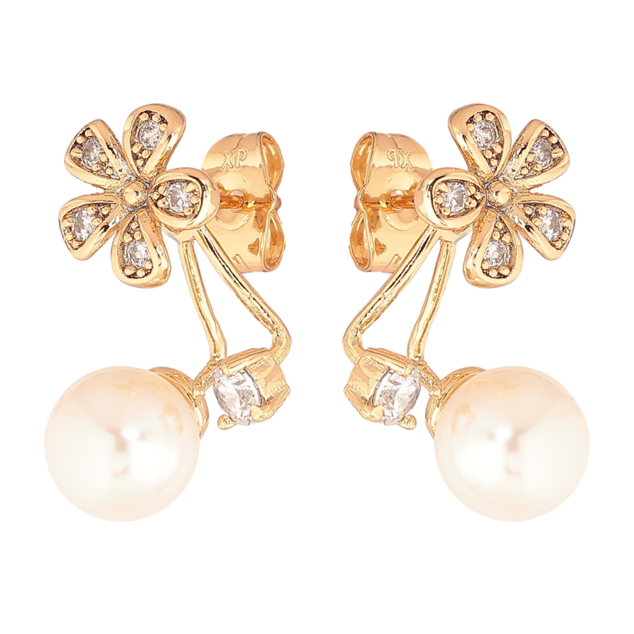 Сережки Xuping Позолота 18K пусети-джекети «Квіточки з перлинами» фото №1 Сережки Xuping Позолота 18K пусети-джекети «Квіточки з перлинами» фото №1