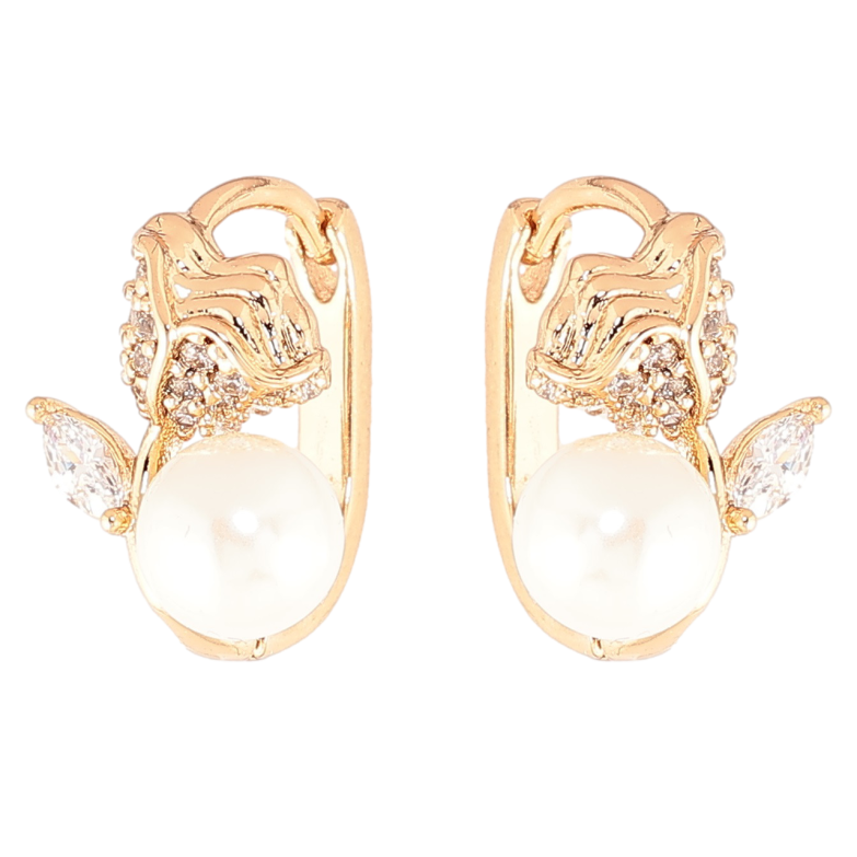 Серьги Xuping Позолота 18K колечки Цветочки с жемчужинами фото №1