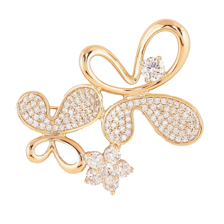 Брошка Xuping Позолота 18K «Метелики та квіточка з інкрустацією кристалами» фото №1