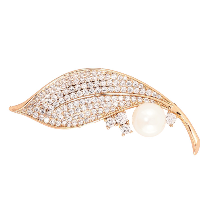 Брошка-кулон Xuping Позолота 18K «Листочок з інкрустацією кристалами та перлиною» фото №8