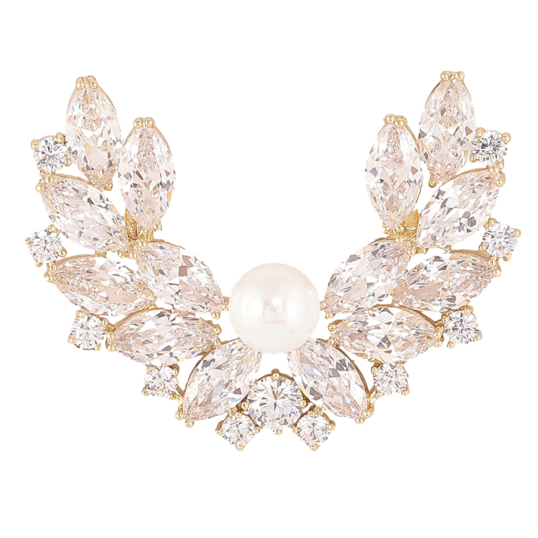 Брошка Xuping Позолота 14K «Композиція з інкрустацією кристалами та перлиною» фото №5 Брошка Xuping Позолота 14K «Композиція з інкрустацією кристалами та перлиною» фото №5