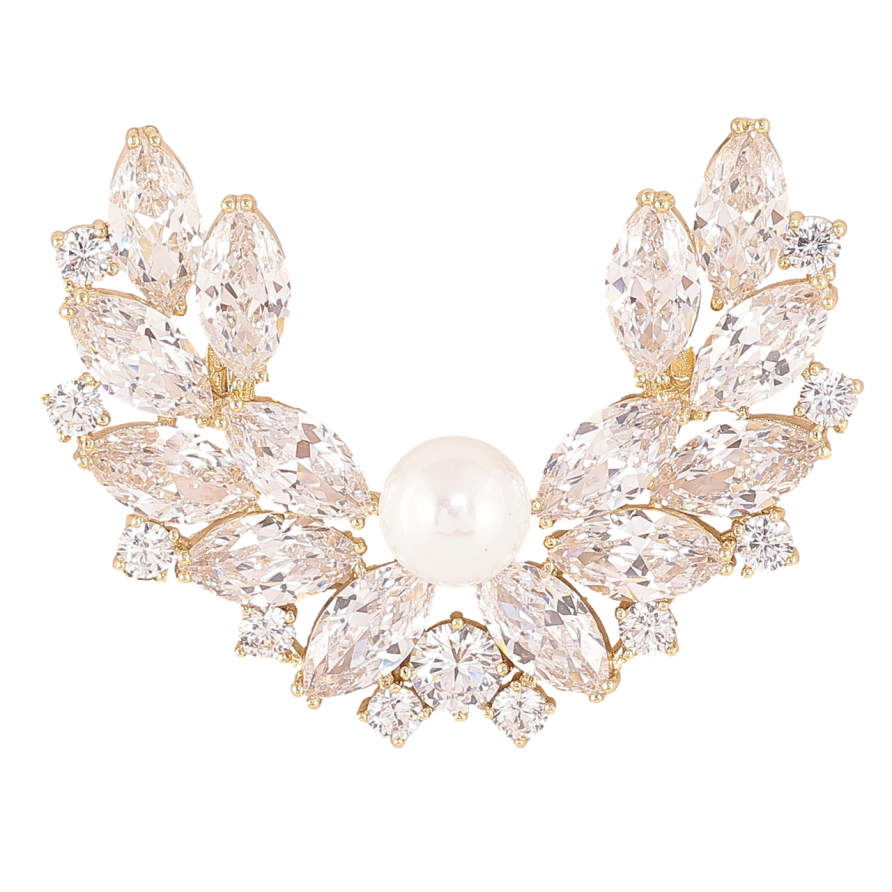 Брошка Xuping Позолота 14K «Композиція з інкрустацією кристалами та перлиною» фото №1 Брошка Xuping Позолота 14K «Композиція з інкрустацією кристалами та перлиною» фото №1