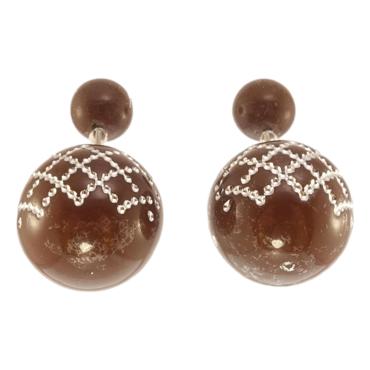 Сережки пусети Коричневі кульки з візерунком ø 7 та 15мм Уцінка (є потертості) фото №3