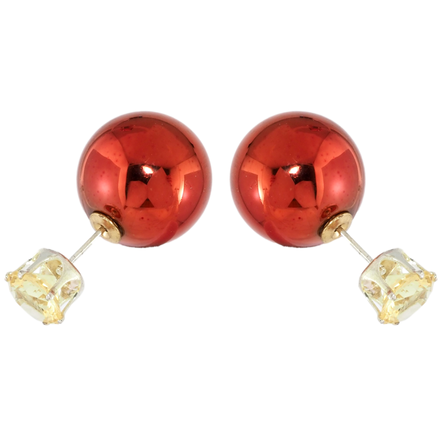 Сережки пусети-джекети Червона кулька з кристалом ø 8мм та 16мм фото №1