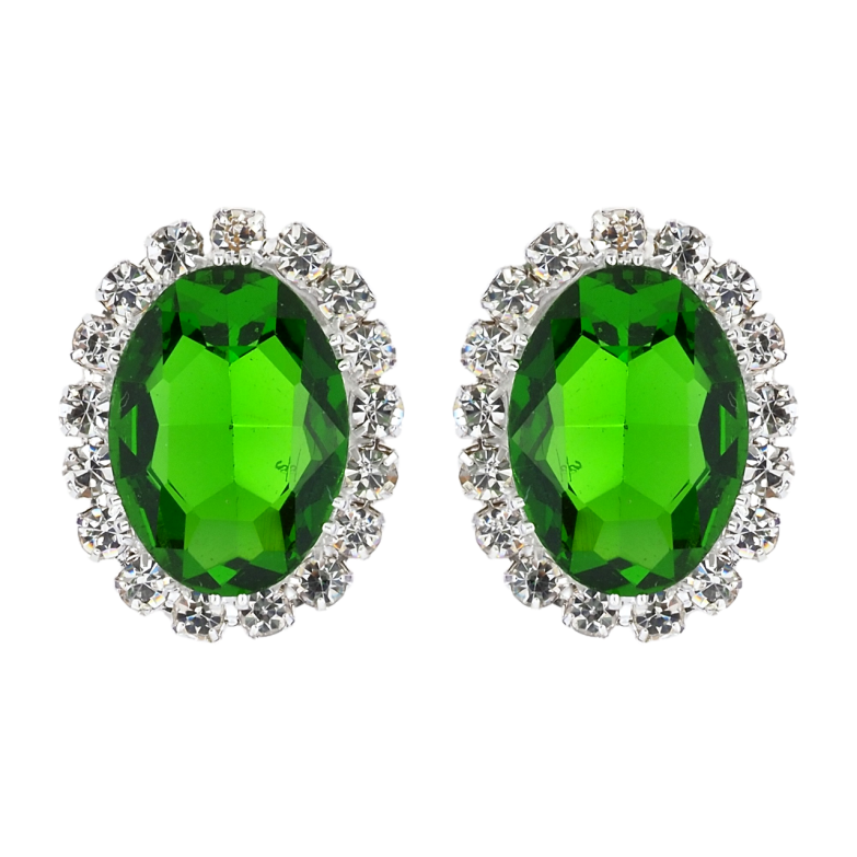 Сережки пусети Зелені кристали в обрамленні страз фото №11