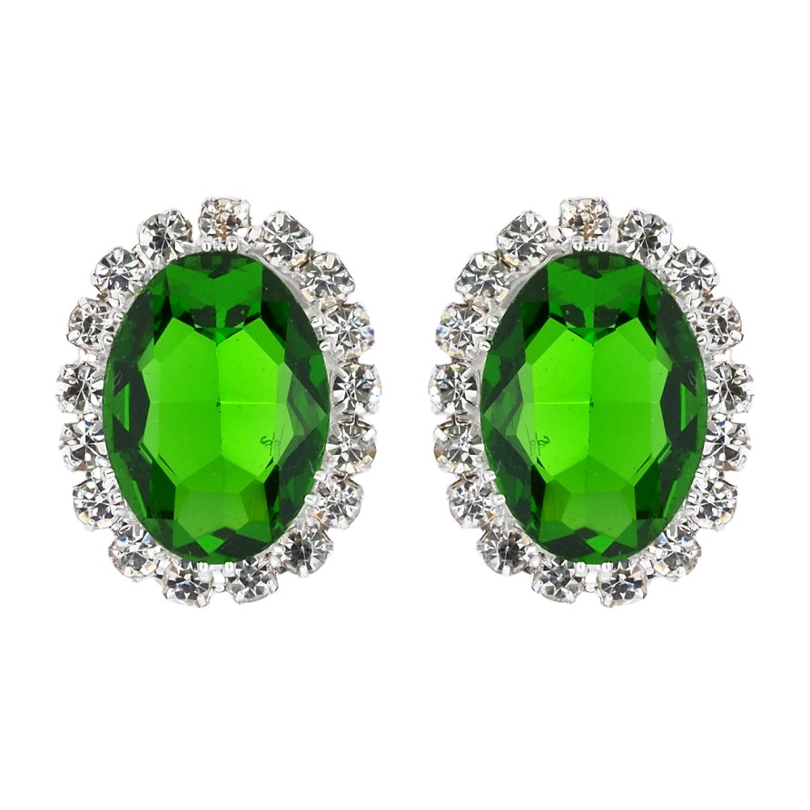 Серьги пусеты Зеленые кристаллы в обрамлении страз фото №1