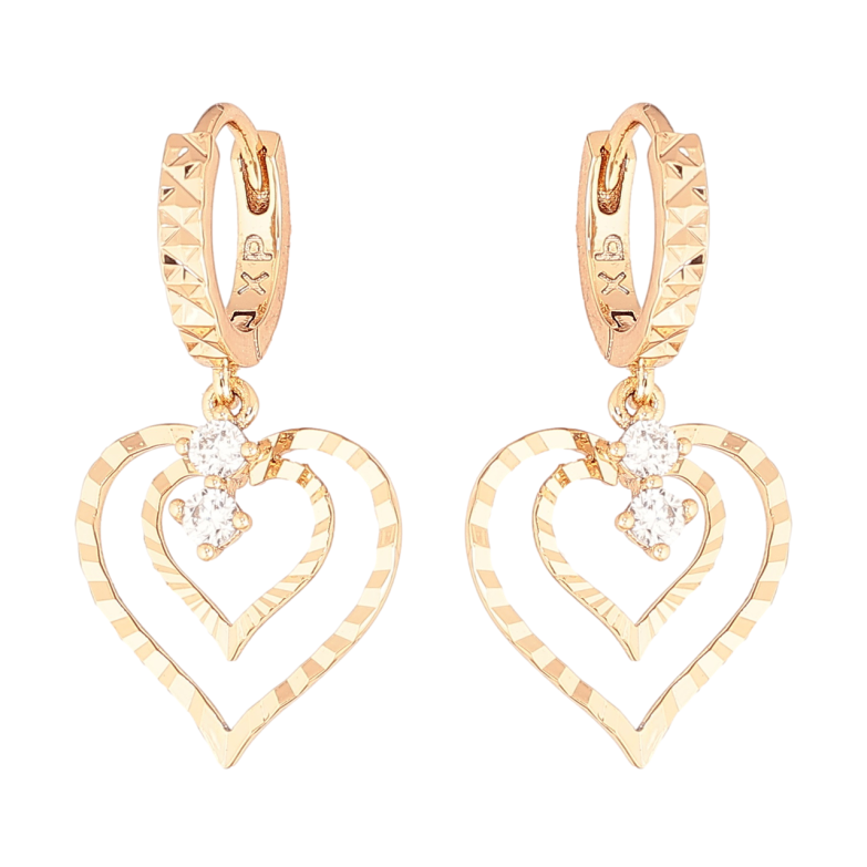 Сережки Xuping Позолота 18K підвіски на колечках «Сердечка з кристалами» фото №8