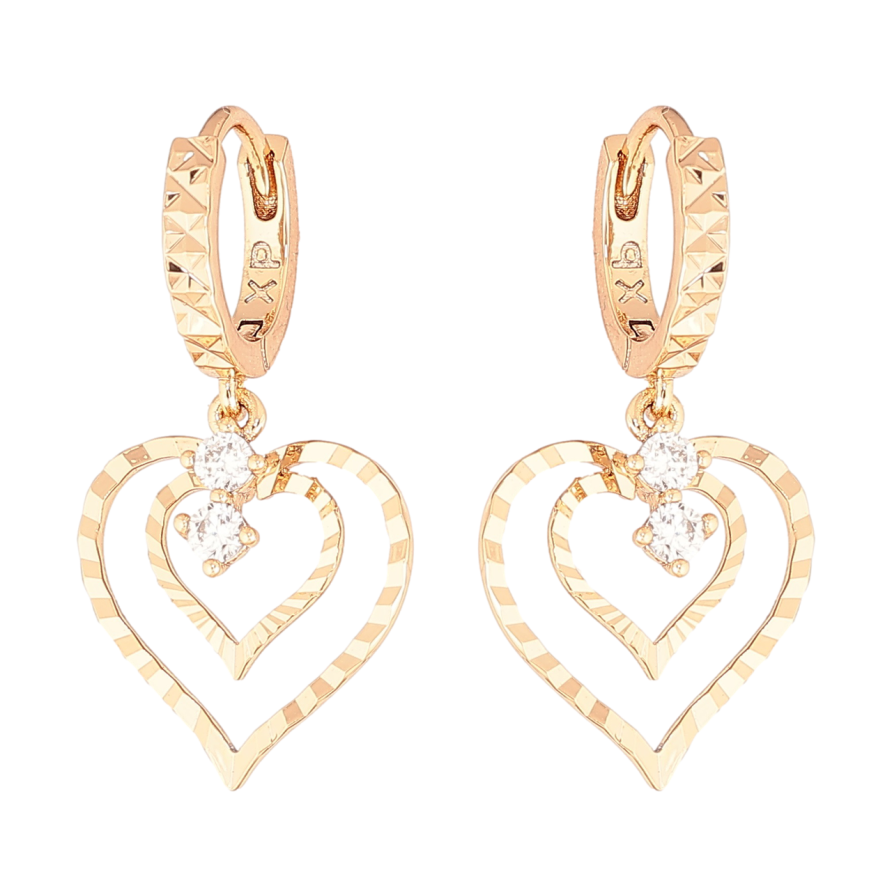 Сережки Xuping Позолота 18K підвіски на колечках «Сердечка з кристалами» фото №1