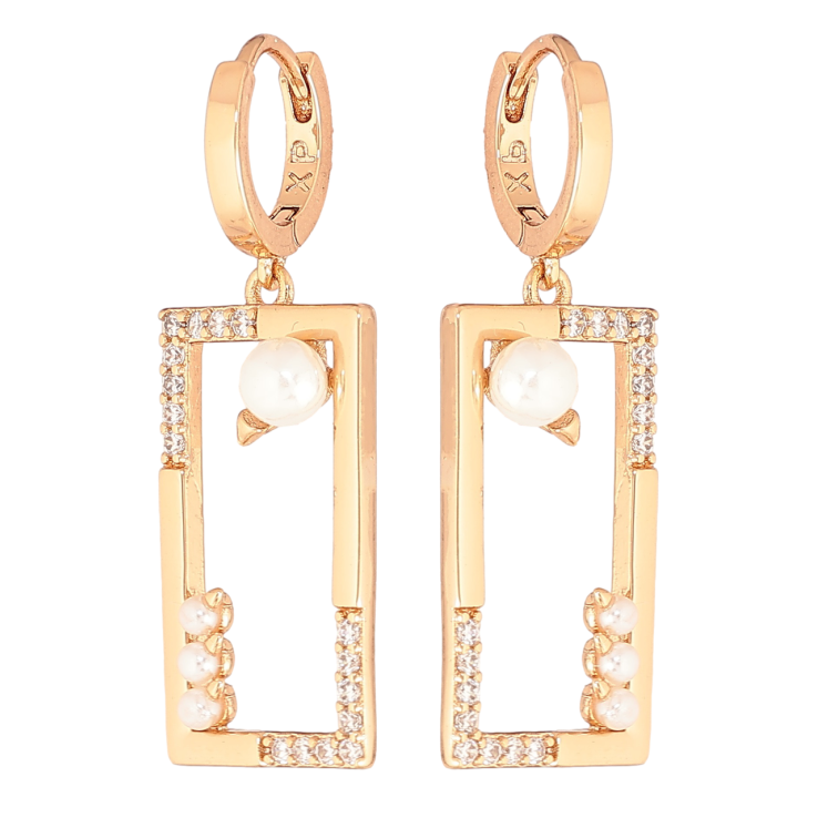 Сережки Xuping Позолота 18K підвіски на колечках «Прямокутні підвіски з кристалами та перлинами» фото №20