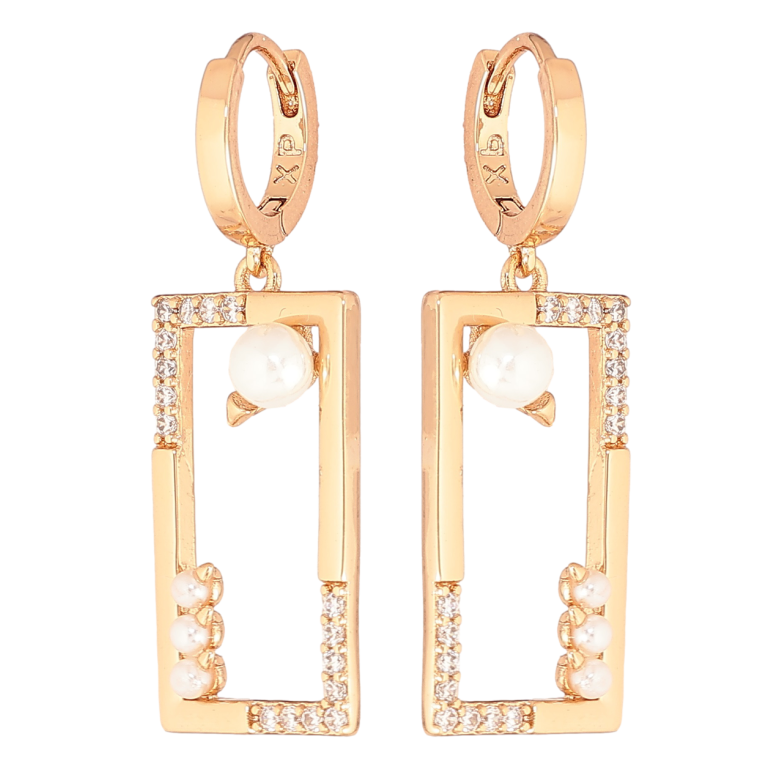 Сережки Xuping Позолота 18K підвіски на колечках «Прямокутні підвіски з кристалами та перлинами» фото №21
