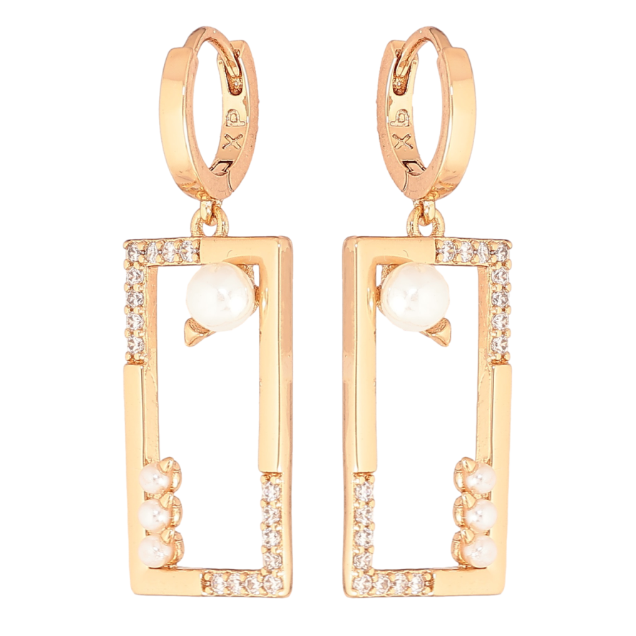 Сережки Xuping Позолота 18K підвіски на колечках «Прямокутні підвіски з кристалами та перлинами» фото №1