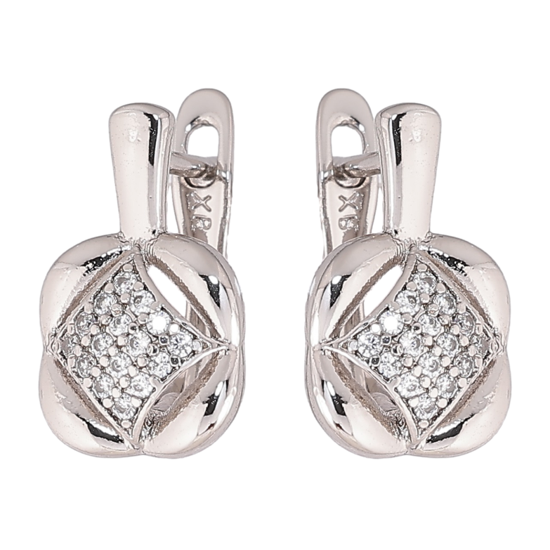 Серьги Xuping Родий английский замок Узор с кристаллами фото №1