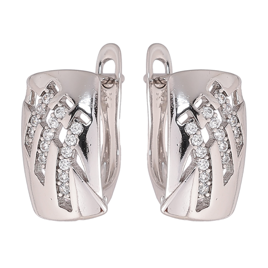 Серьги Xuping Родий английский замок Узор с кристаллами фото №1