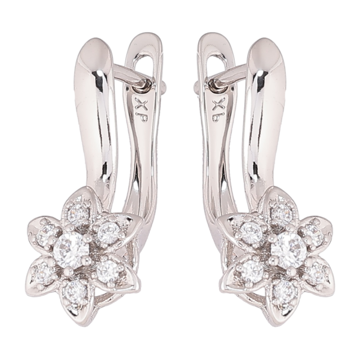 Серьги Xuping Родий английский замок Цветочки с кристаллами фото №14