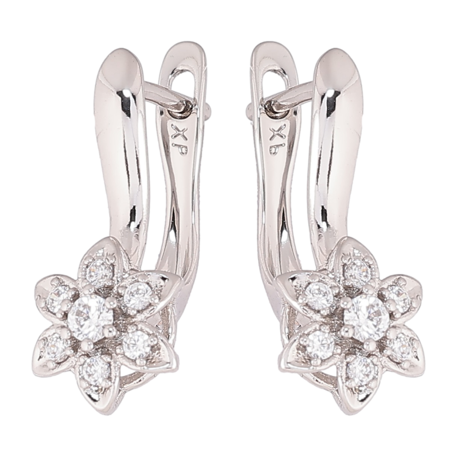 Серьги Xuping Родий английский замок Цветочки с кристаллами фото №1
