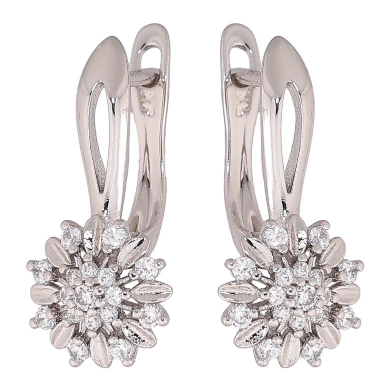 Серьги Xuping Родий английский замок Цветочки с кристаллами фото №1