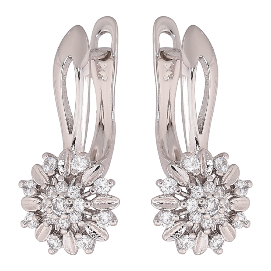 Серьги Xuping Родий английский замок Цветочки с кристаллами фото №1