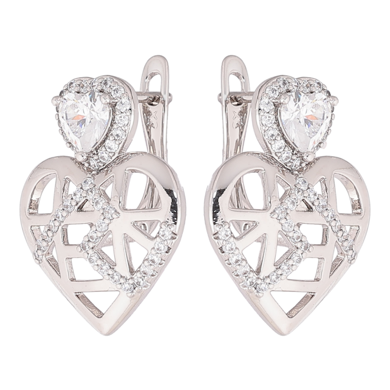 Серьги Xuping Родий английский замок Сердечки с кристаллами фото №2 Серьги Xuping Родий английский замок Сердечки с кристаллами фото №2