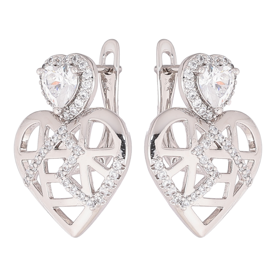 Сережки Xuping Родій англійський замок «Сердечка з кристалами» фото №1 Сережки Xuping Родій англійський замок «Сердечка з кристалами» фото №1