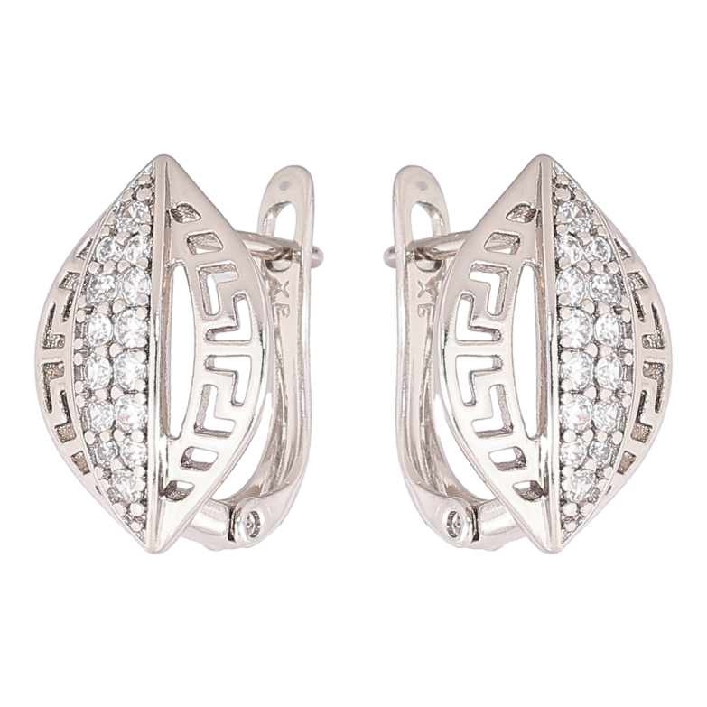 Серьги Xuping Родий английский замок Резной узор с кристаллами фото №1