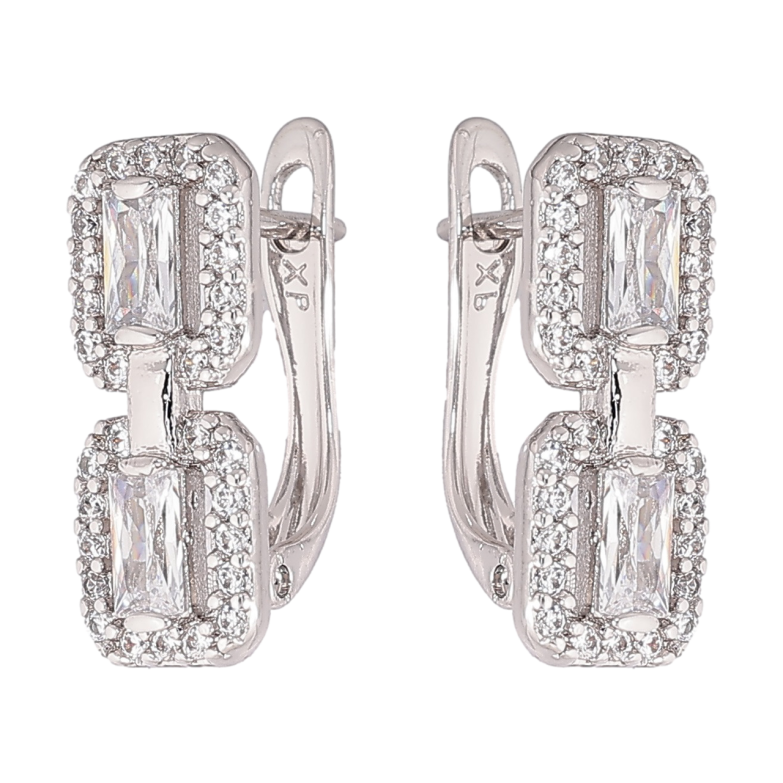 Серьги Xuping Родий английский замок Узор с кристаллами фото №1