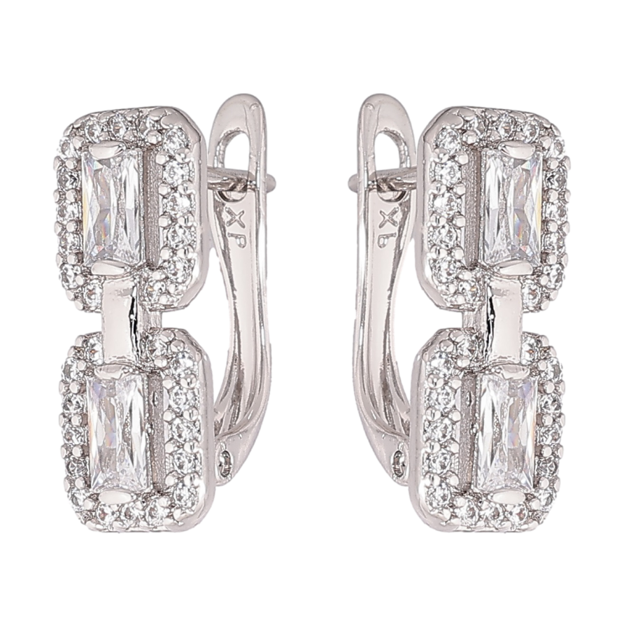 Серьги Xuping Родий английский замок Узор с кристаллами фото №1