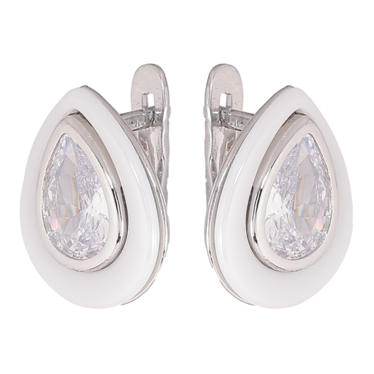 Серьги Xuping Родий английский замок Кристальные капельки с белой керамикой фото №8