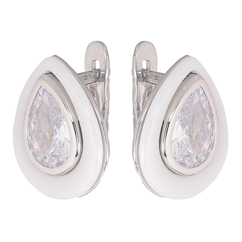 Сережки Xuping Родій англійський замок «Кришталеві крапельки з білою керамікою» фото №8