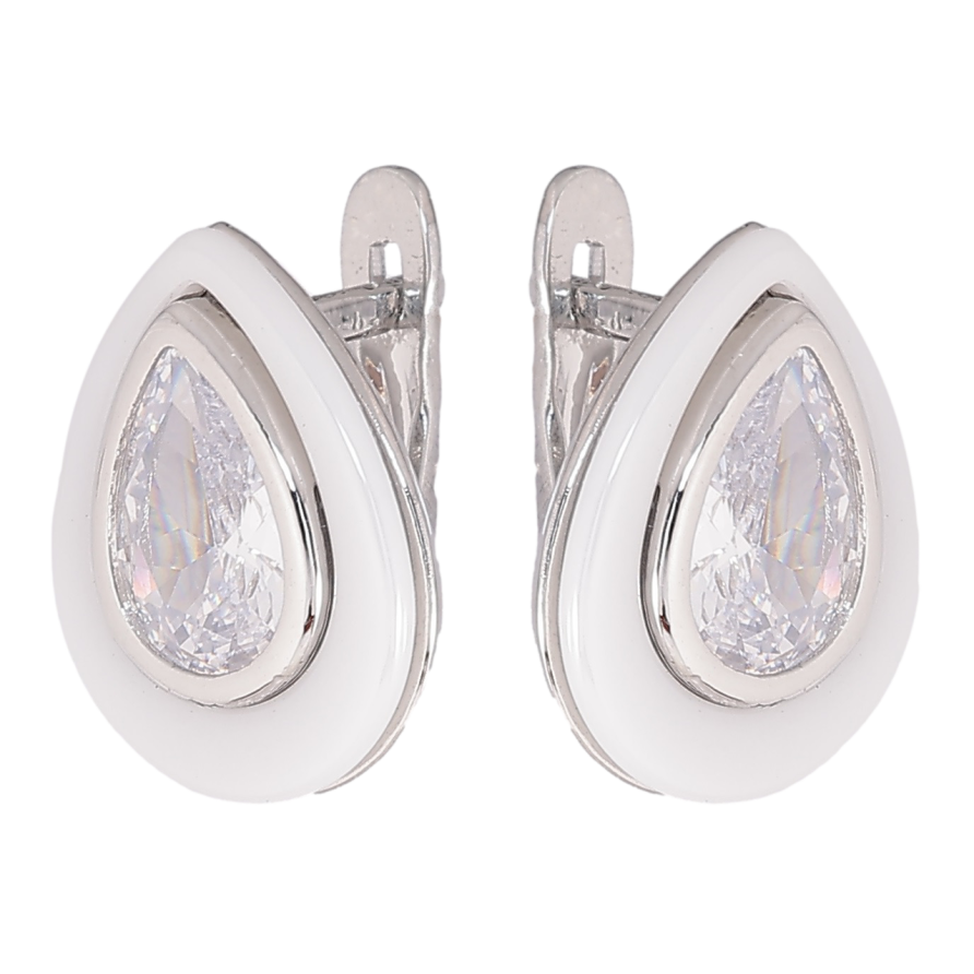 Серьги Xuping Родий английский замок Кристальные капельки с белой керамикой фото №1