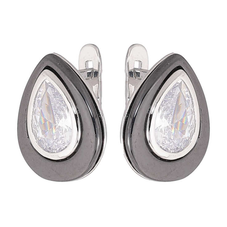 Сережки Xuping Родій англійський замок «Кришталеві крапельки з чорною керамікою» фото №4