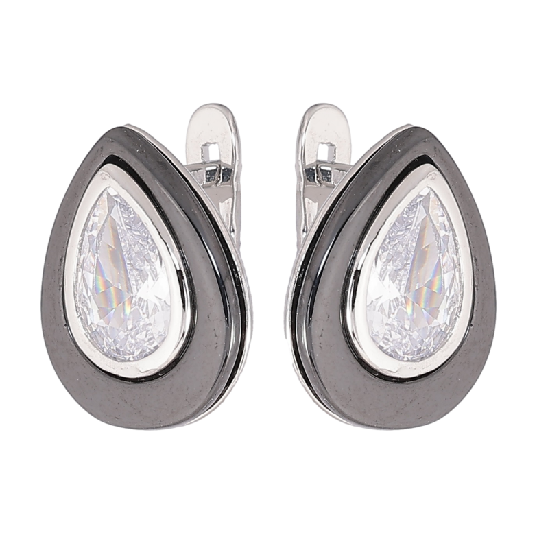 Серьги Xuping Родий английский замок Кристальные капельки с черной керамикой фото №2