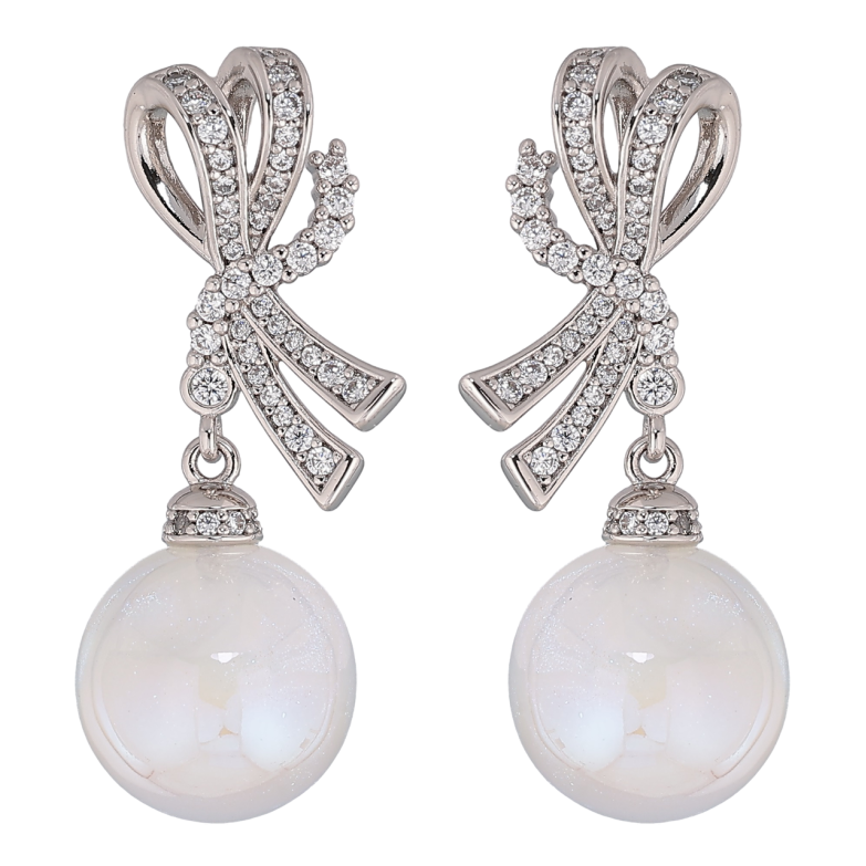 Сережки Xuping Родій пусети «Банти з перламутровими кульками» фото №1