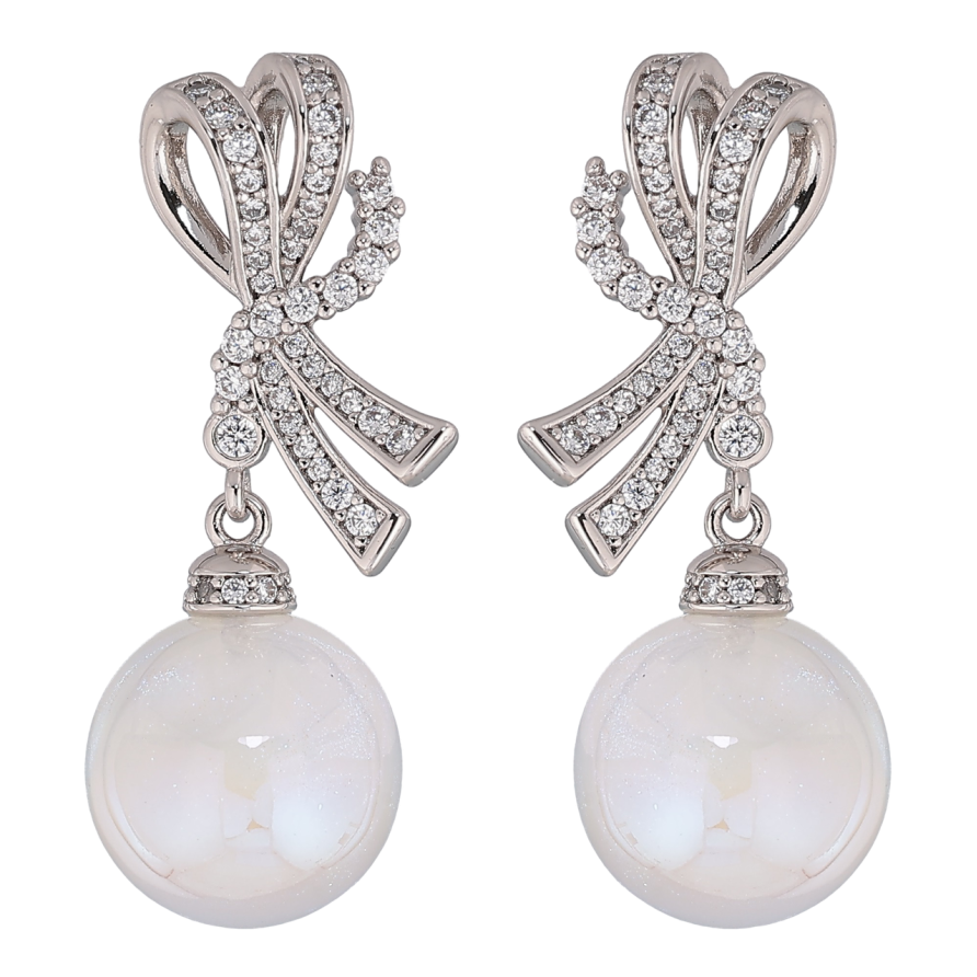 Серьги Xuping Родий пусеты Банты с перламутровыми шариками фото №1