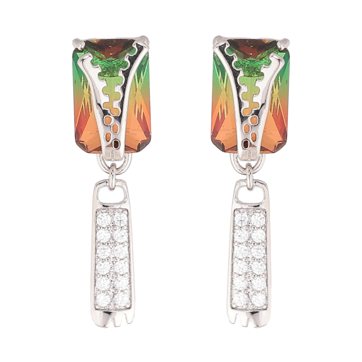 Сережки Xuping Родій пусети «Зелено-червоні кристали з візерунком блискавка» фото №16