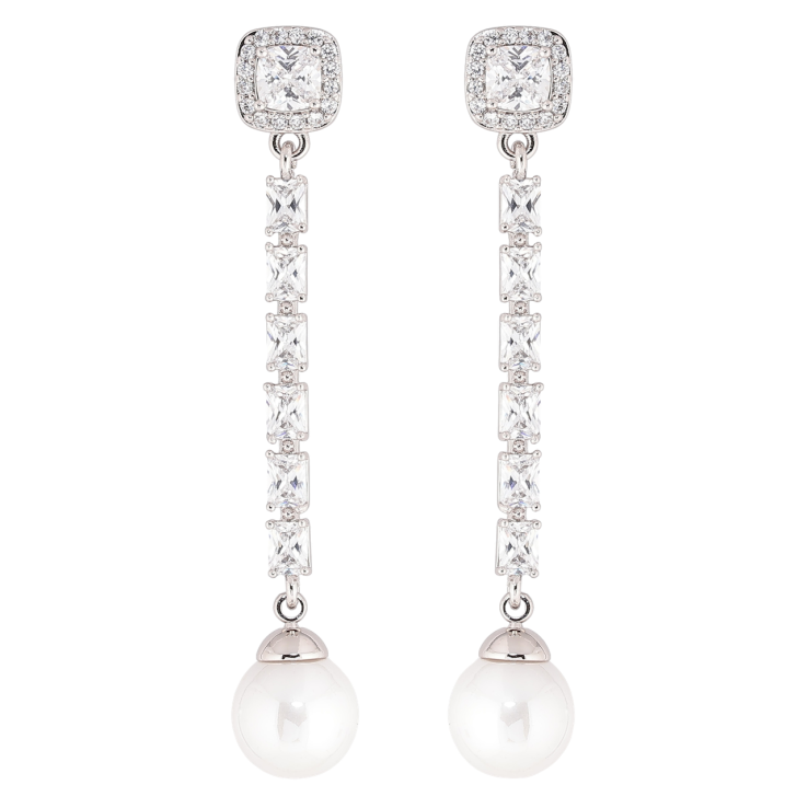 Серьги Xuping Родий пусеты Кристальные дорожки с жемчужинами фото №7