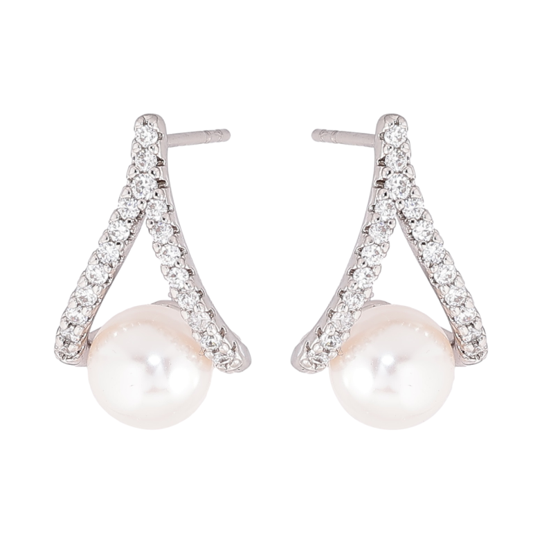 Сережки Xuping Родій пусети «Петельки з перлинами» фото №2